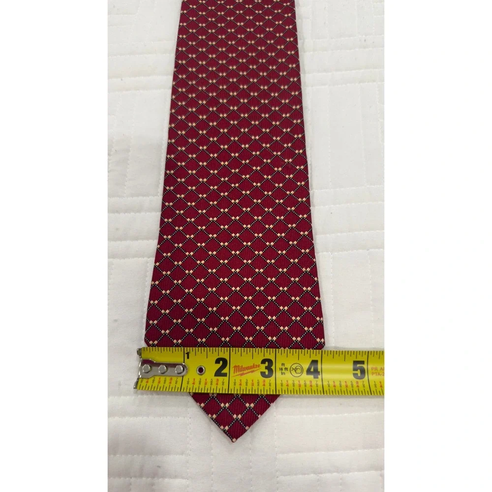 Nautica Mens Red Blue Gold Diamond Geometric 100% Silk Necktie Tie RN13388